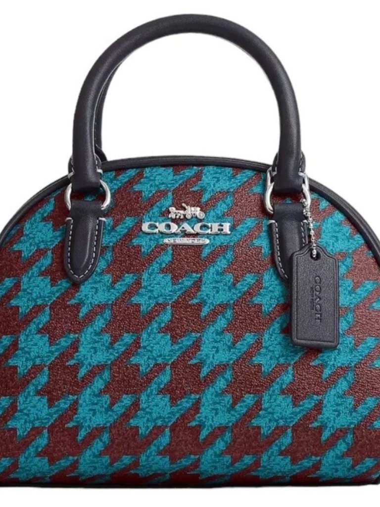 New Coach Sydney Satchel Purse Bag In Houndstooth